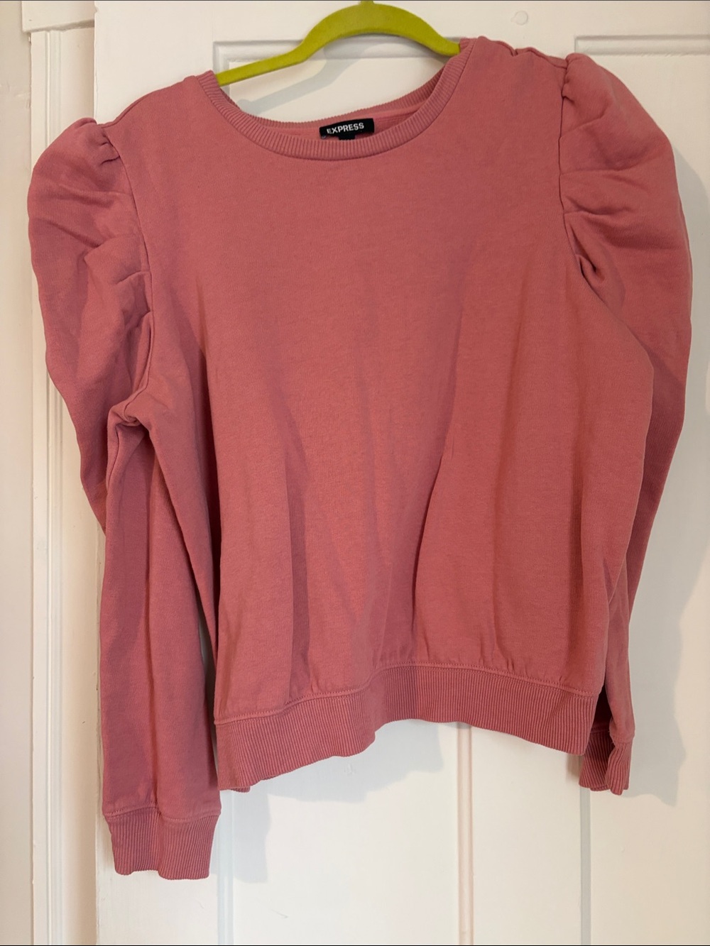 Express Pink Puff-Sleeve Crew Sweatshirt